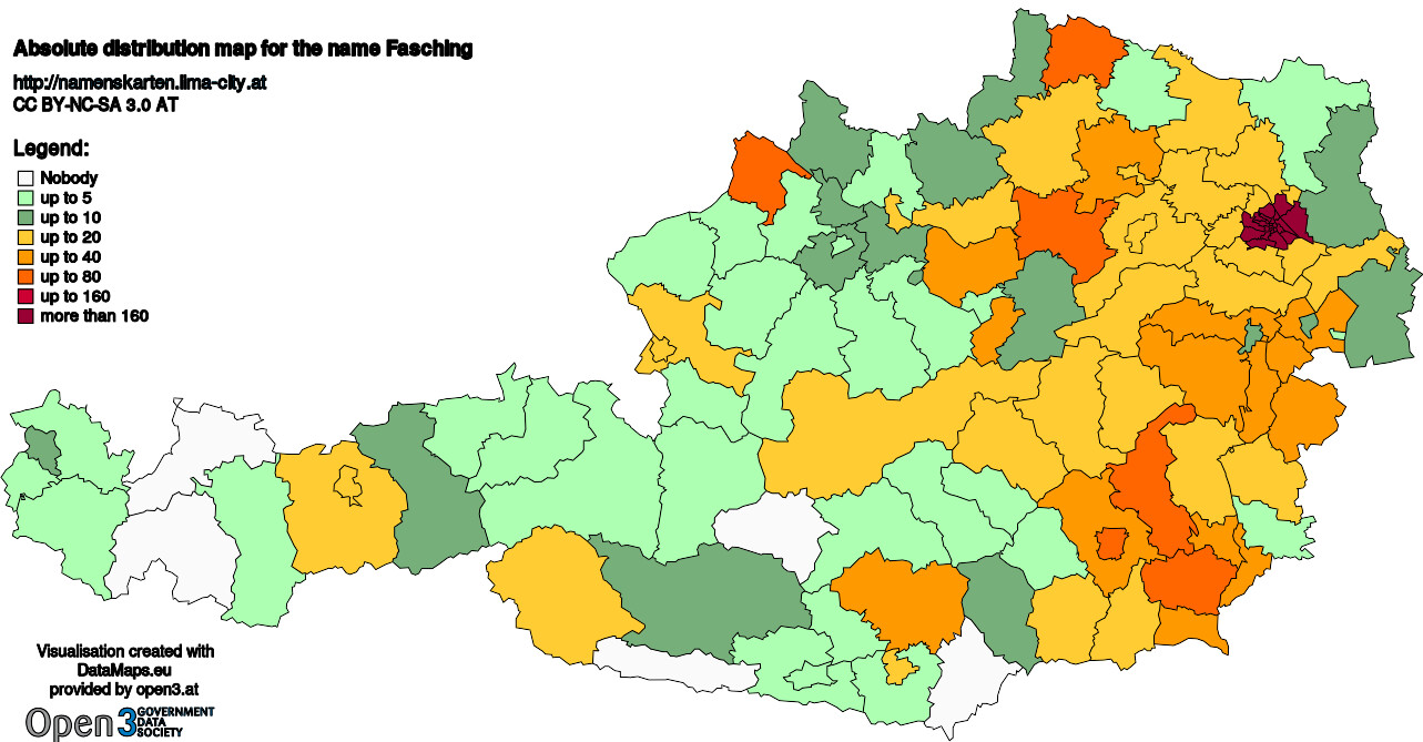 Absolute Distribution maps for surname Fasching