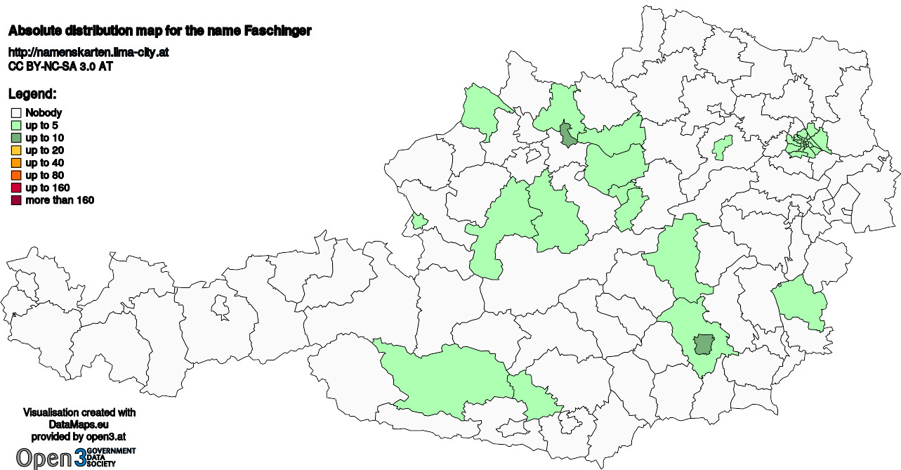 Absolute Distribution maps for surname Faschinger