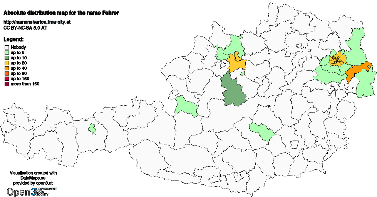 Absolute Distribution maps for surname Fehrer