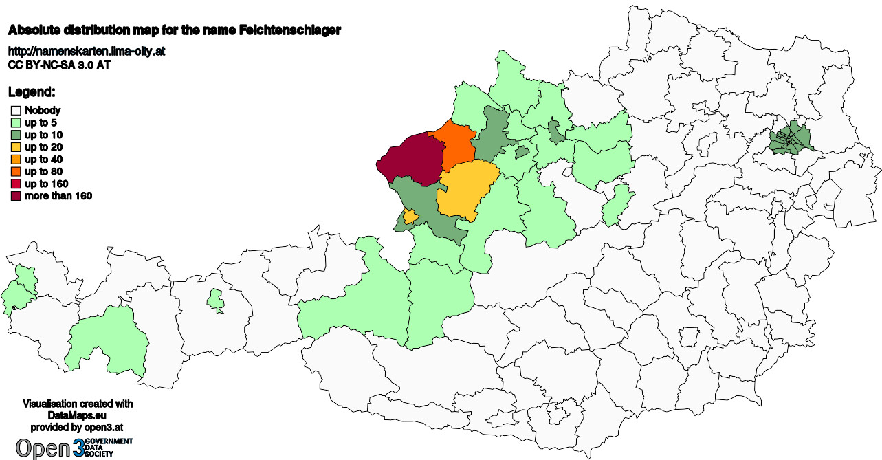 Absolute Distribution maps for surname Feichtenschlager