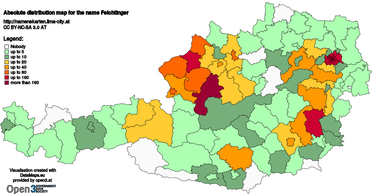 Absolute Distribution maps for surname Feichtinger