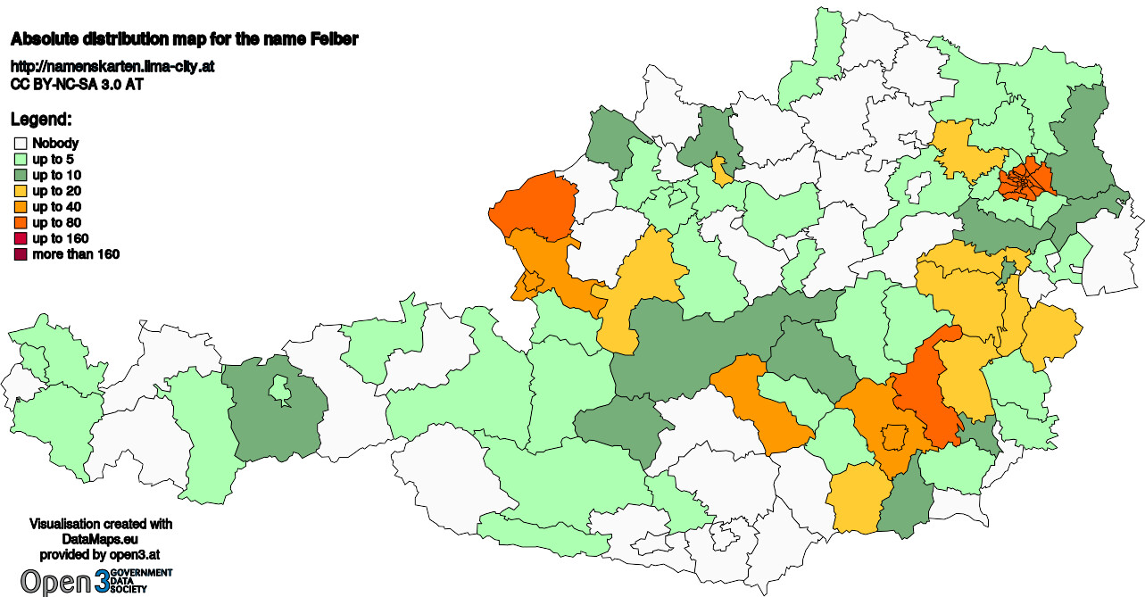 Absolute Distribution maps for surname Felber