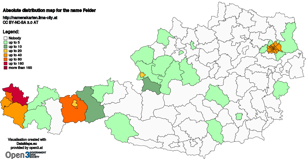 Absolute Distribution maps for surname Felder