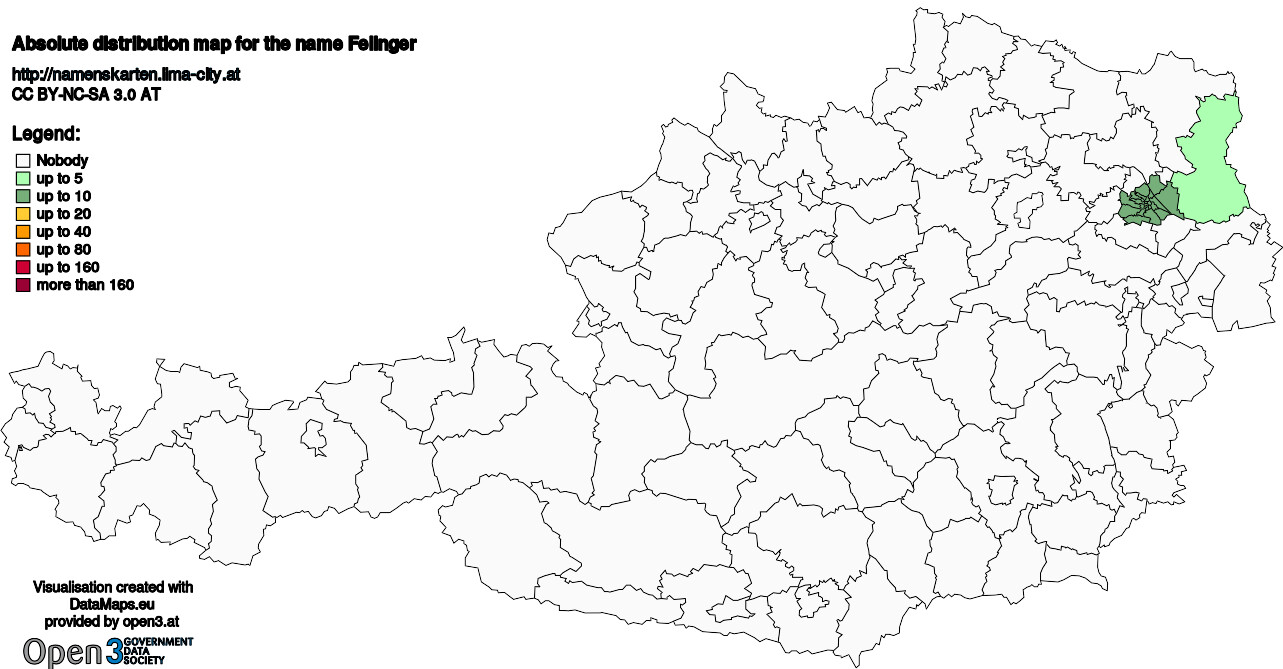 Absolute Distribution maps for surname Felinger