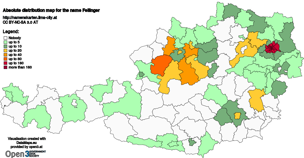 Absolute Distribution maps for surname Fellinger