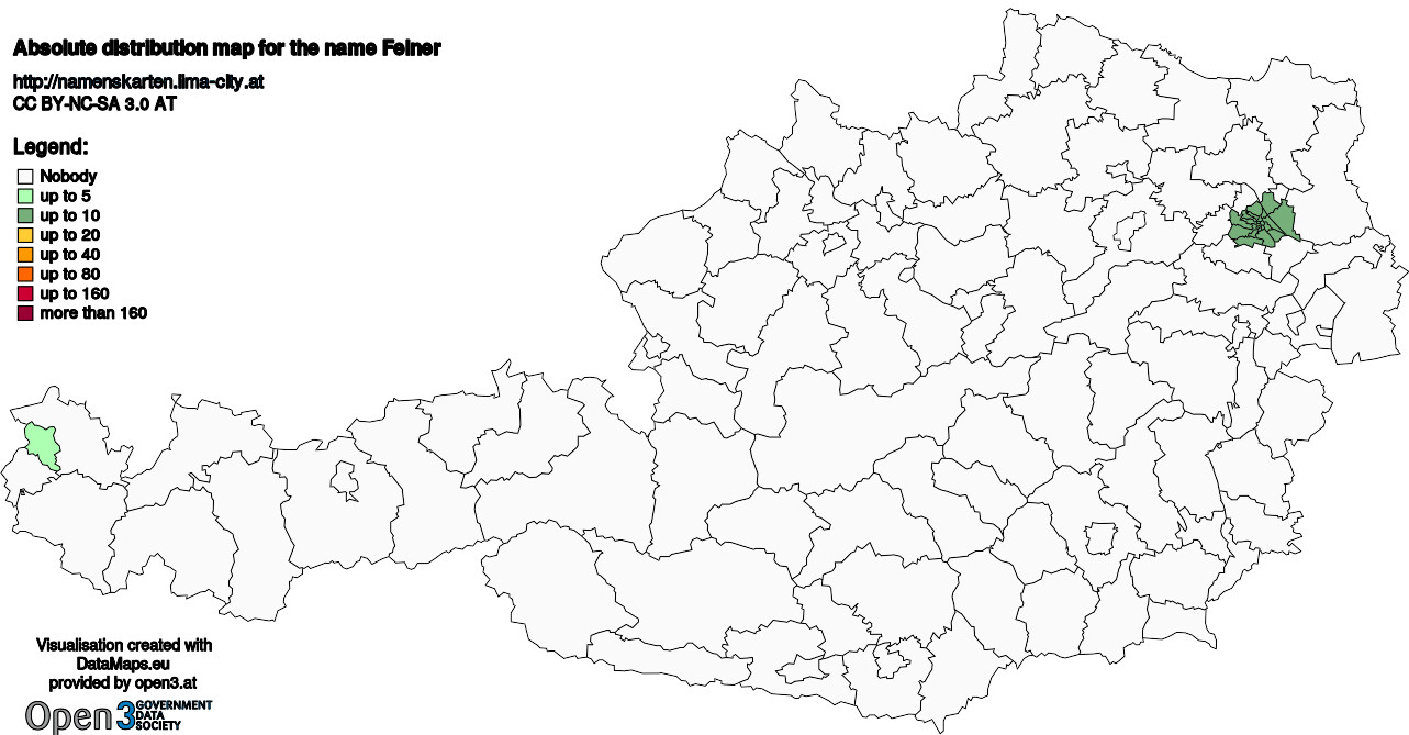 Absolute Distribution maps for surname Felner