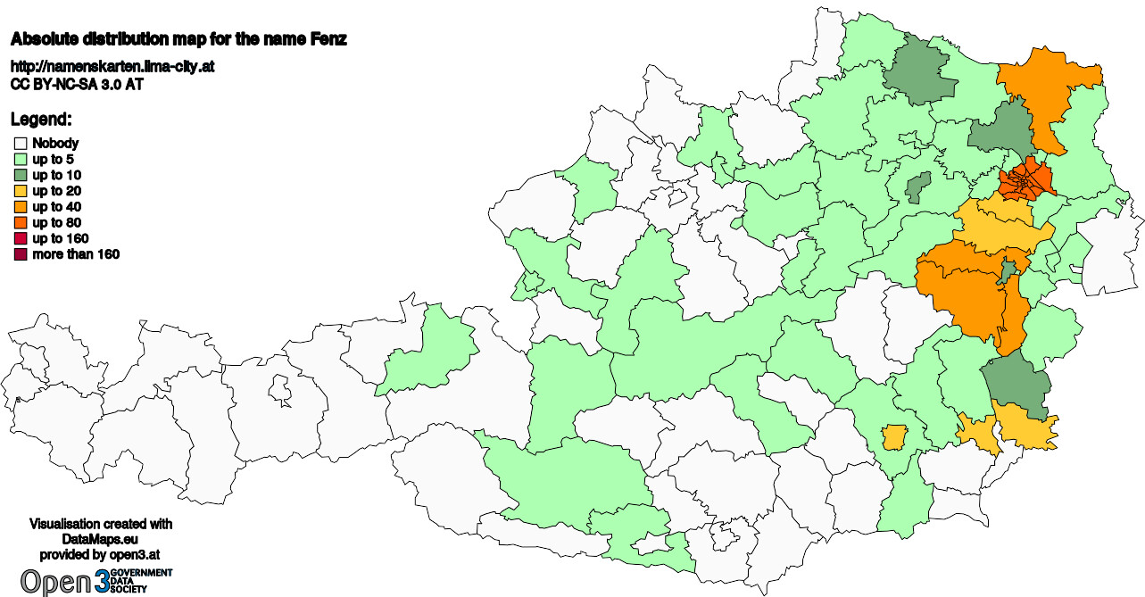 Absolute Distribution maps for surname Fenz