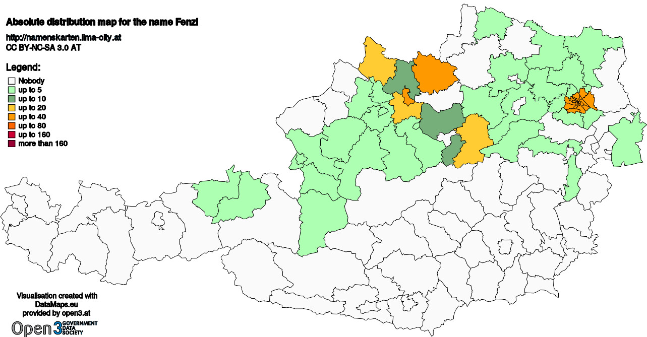 Absolute Distribution maps for surname Fenzl