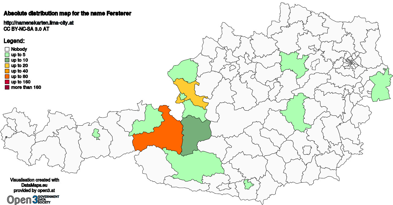 Absolute Distribution maps for surname Fersterer