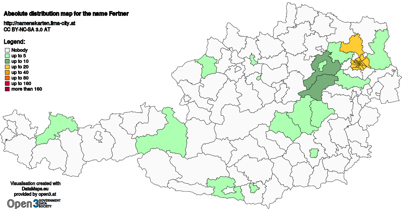 Absolute Distribution maps for surname Fertner