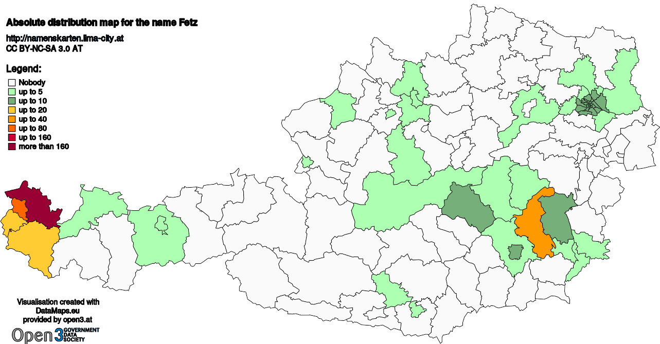 Absolute Distribution maps for surname Fetz