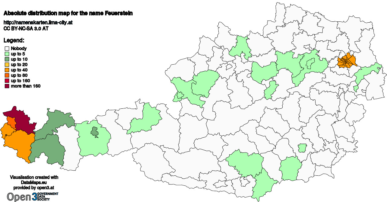 Absolute Distribution maps for surname Feuerstein