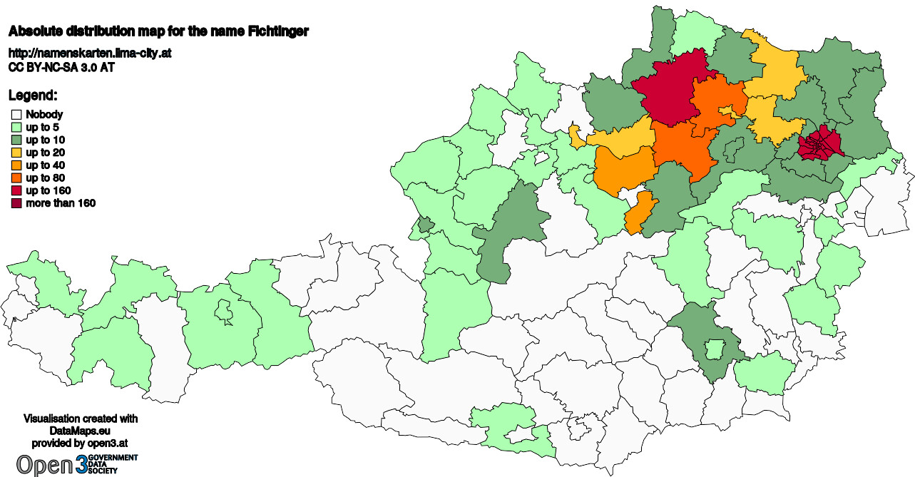 Absolute Distribution maps for surname Fichtinger