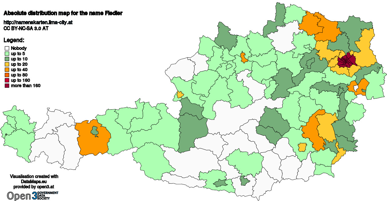 Absolute Distribution maps for surname Fiedler