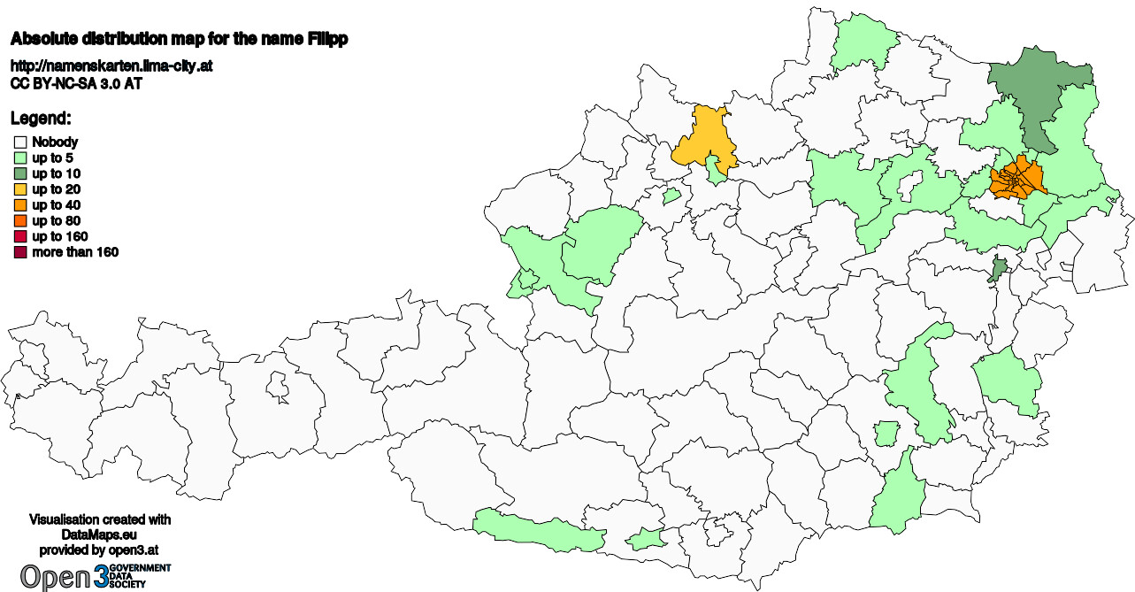 Absolute Distribution maps for surname Filipp