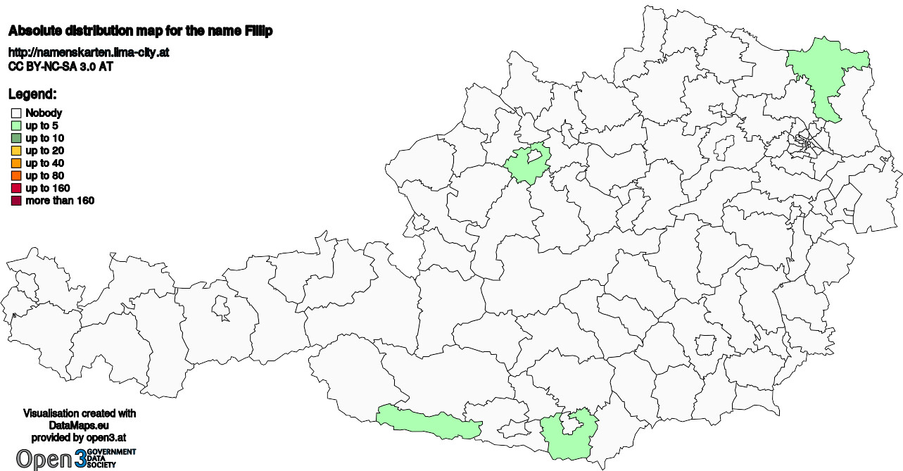 Absolute Distribution maps for surname Fillip