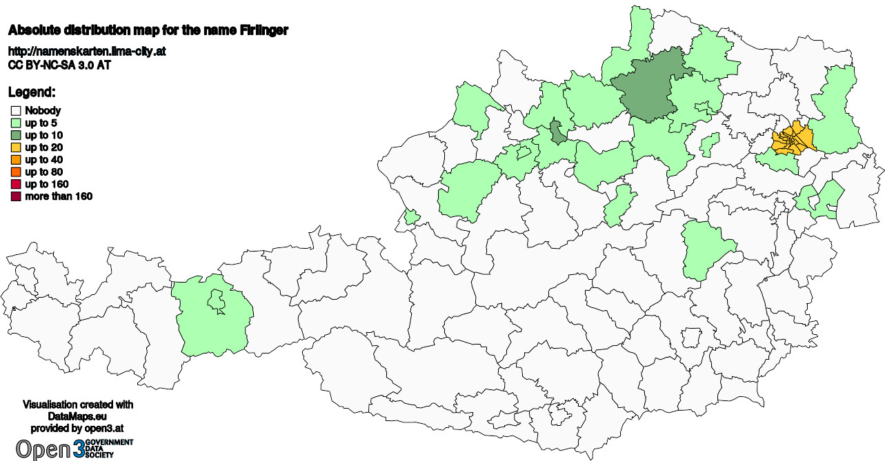 Absolute Distribution maps for surname Firlinger