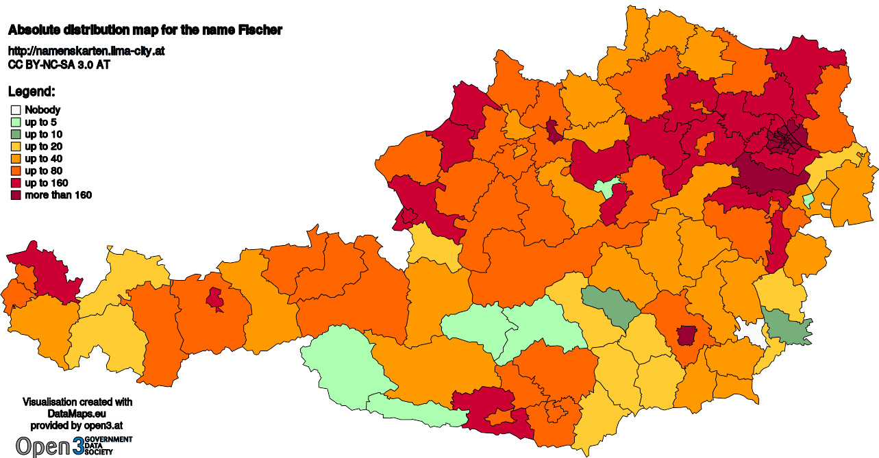 Absolute Distribution maps for surname Fischer
