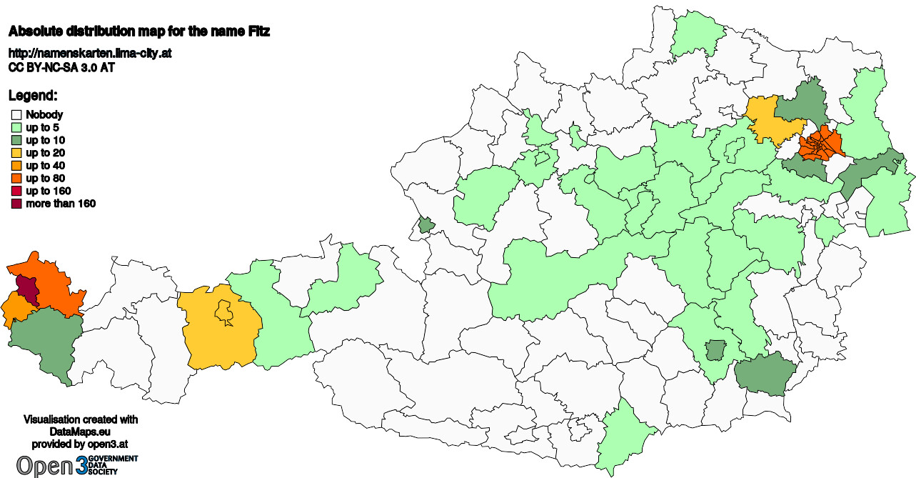 Absolute Distribution maps for surname Fitz