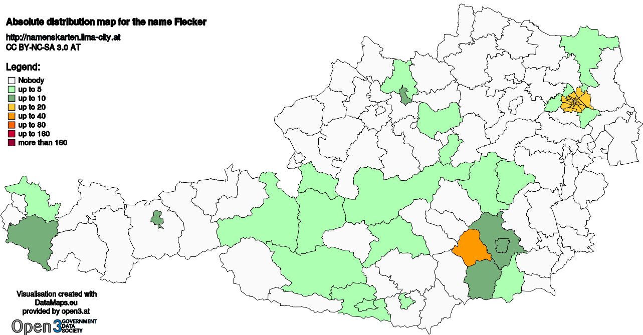 Absolute Distribution maps for surname Flecker