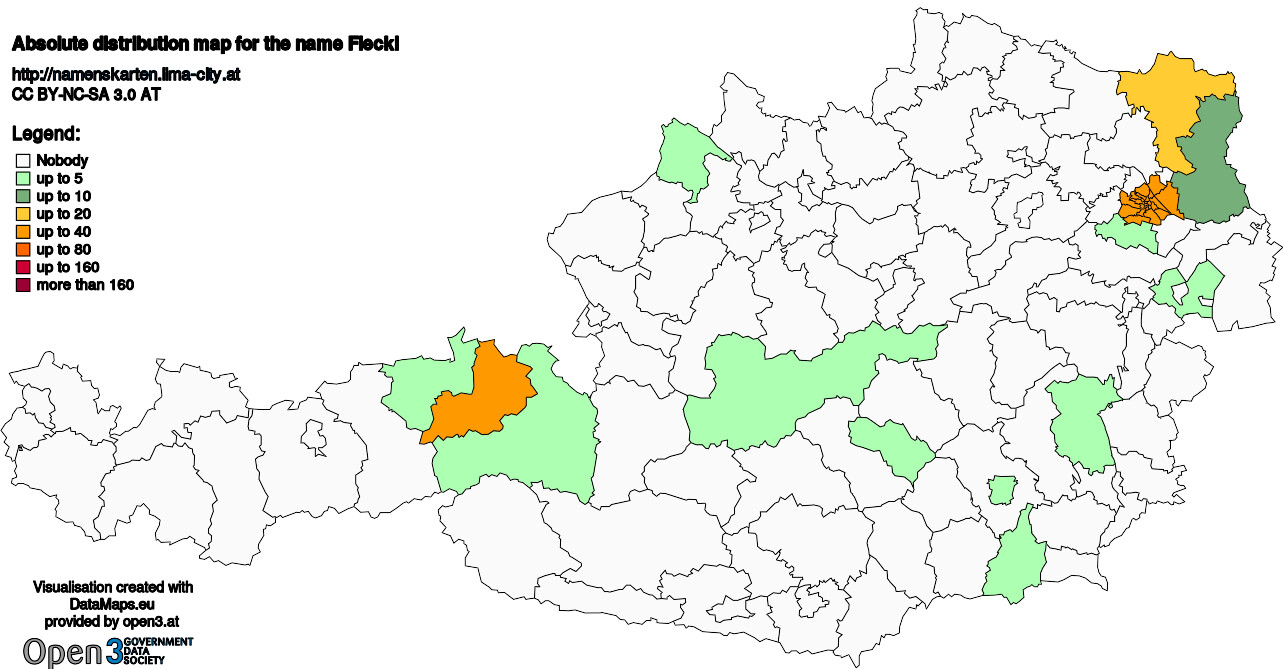 Absolute Distribution maps for surname Fleckl