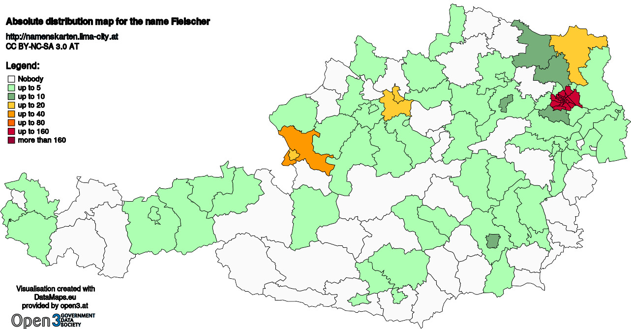 Absolute Distribution maps for surname Fleischer