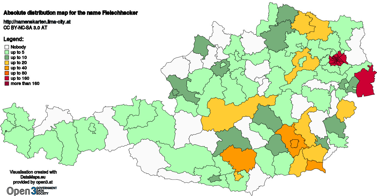 Absolute Distribution maps for surname Fleischhacker