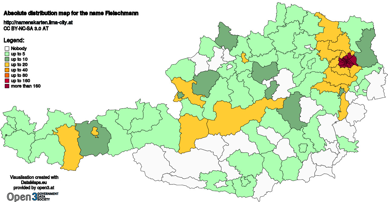 Absolute Distribution maps for surname Fleischmann