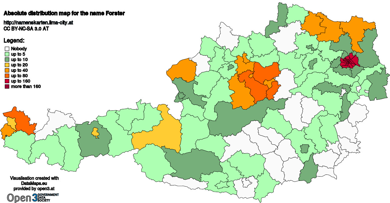 Absolute Distribution maps for surname Forster