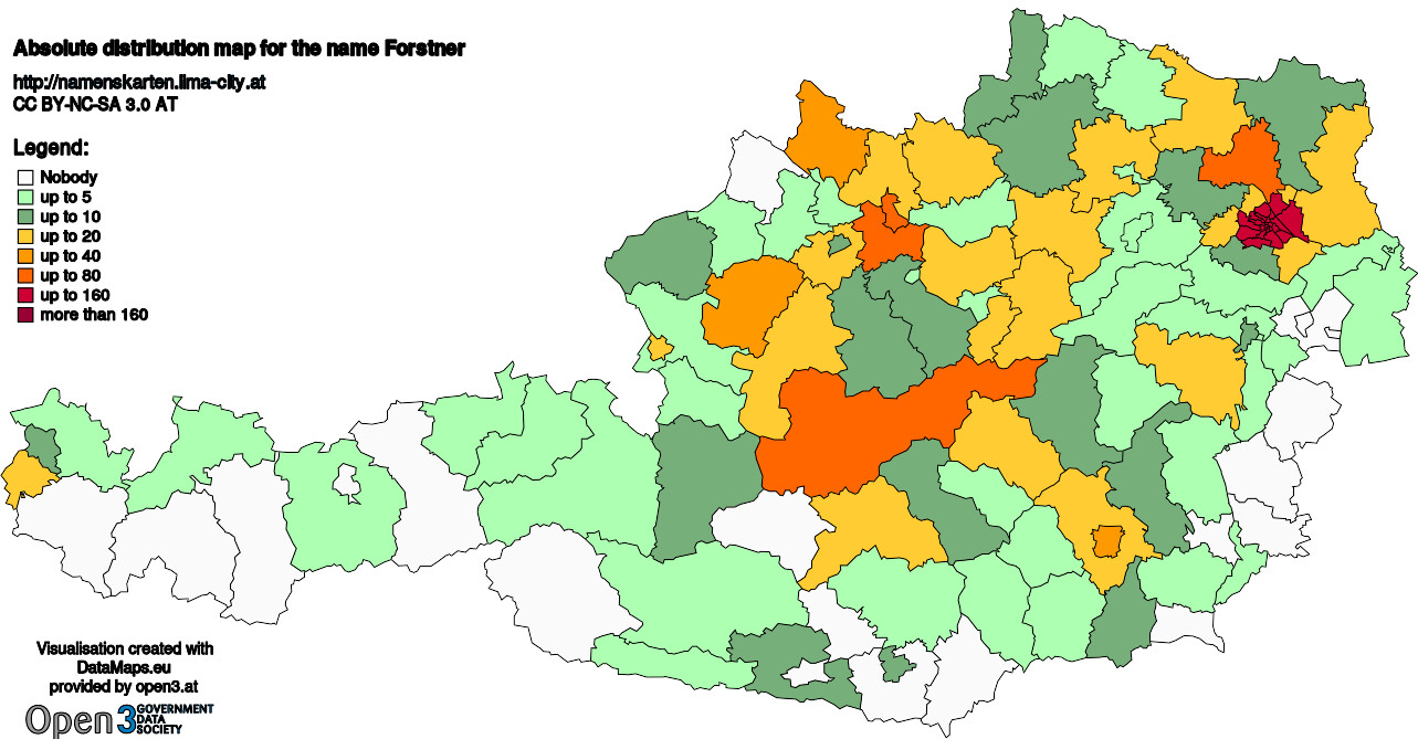 Absolute Distribution maps for surname Forstner