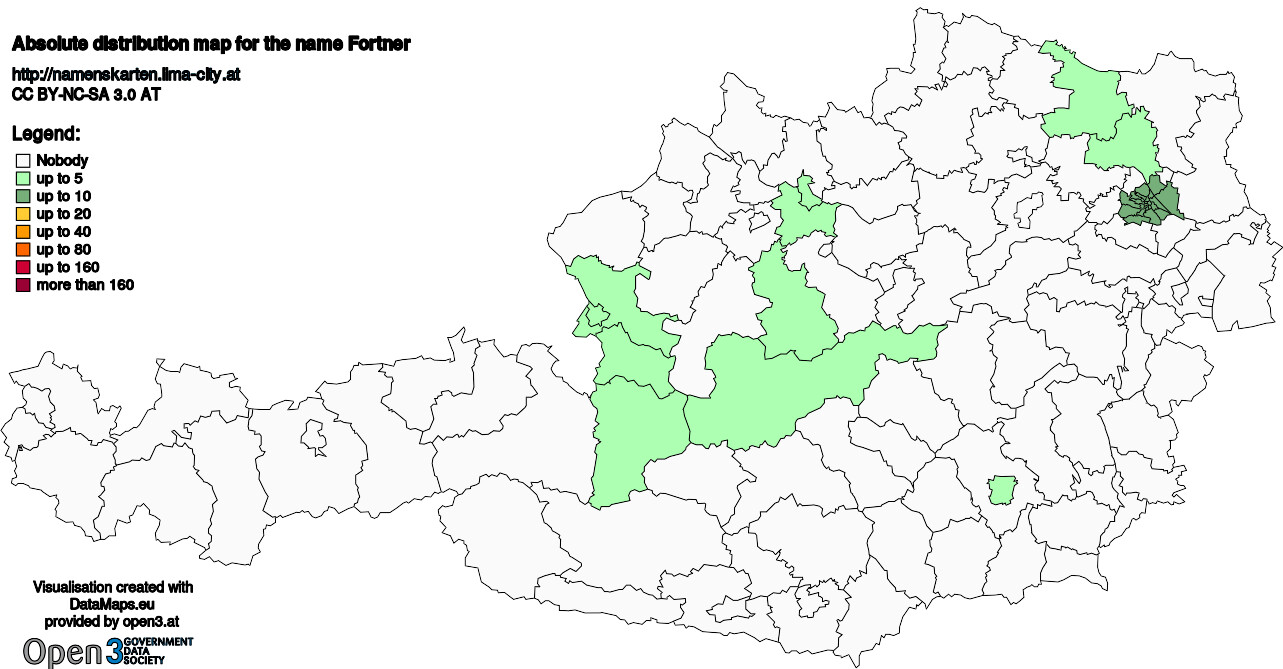 Absolute Distribution maps for surname Fortner