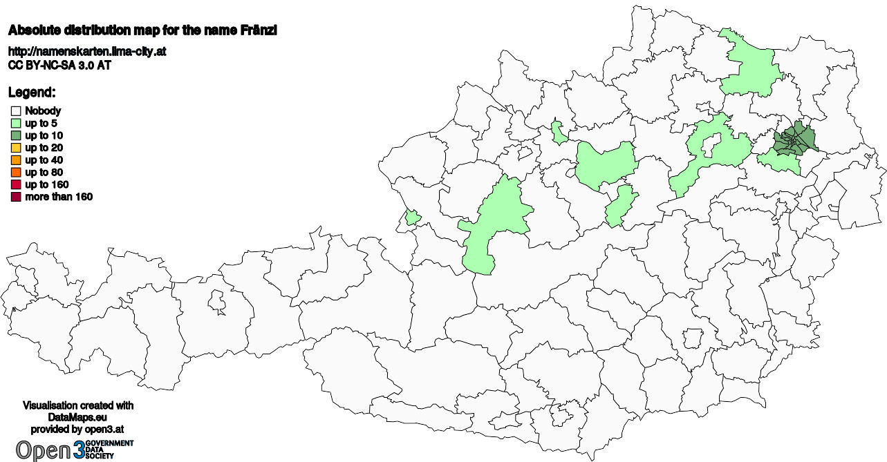 Absolute Distribution maps for surname Fränzl