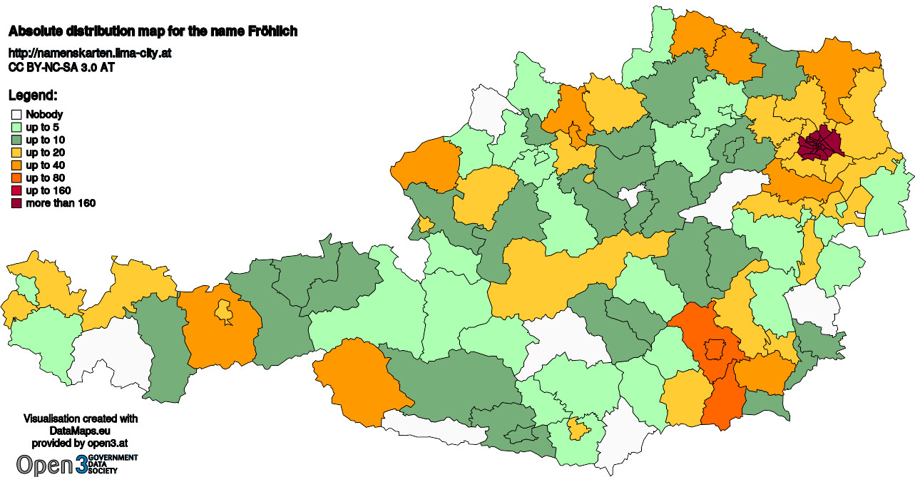 Absolute Distribution maps for surname Fröhlich