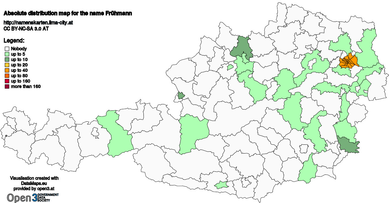 Absolute Distribution maps for surname Frühmann