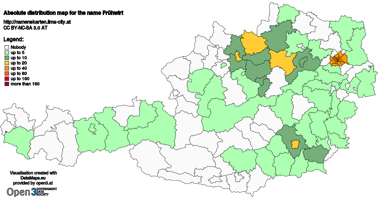 Absolute Distribution maps for surname Frühwirt