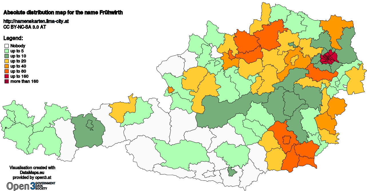 Absolute Distribution maps for surname Frühwirth