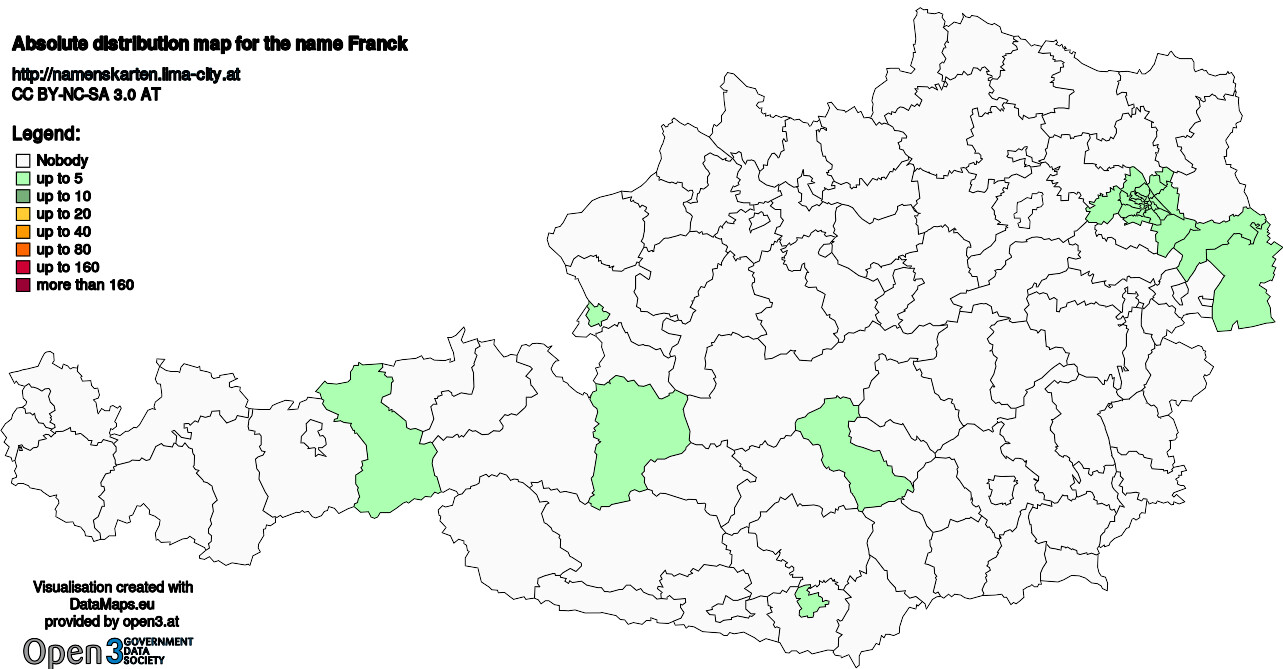 Absolute Distribution maps for surname Franck