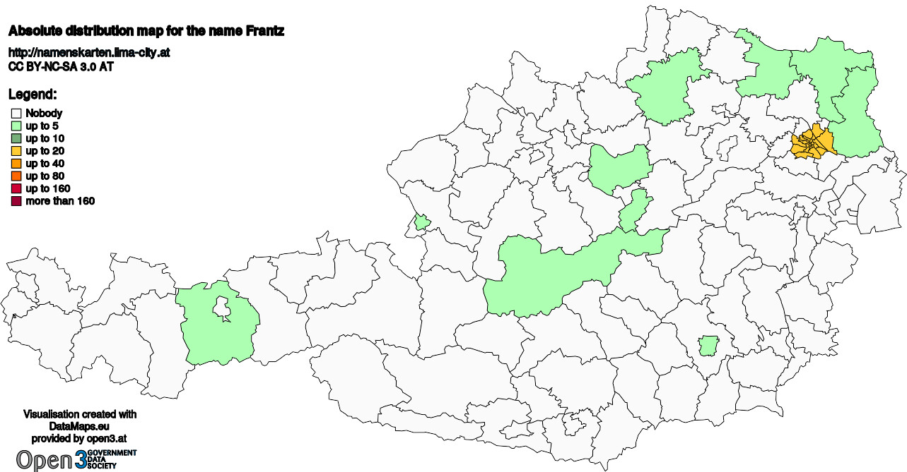 Absolute Distribution maps for surname Frantz