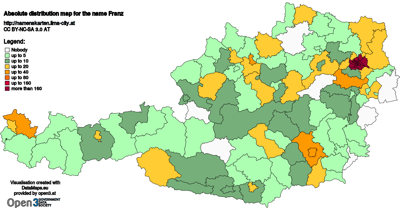 Absolute Distribution maps for surname Franz