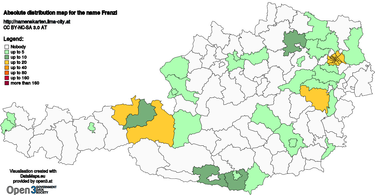 Absolute Distribution maps for surname Franzl