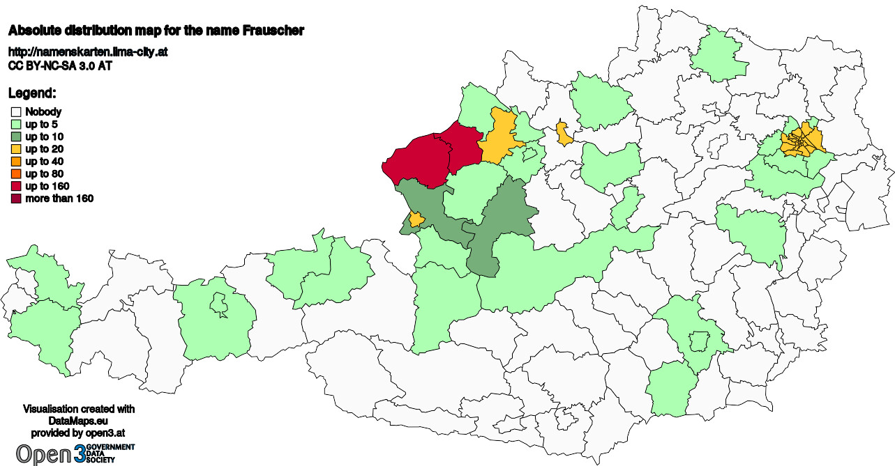 Absolute Distribution maps for surname Frauscher