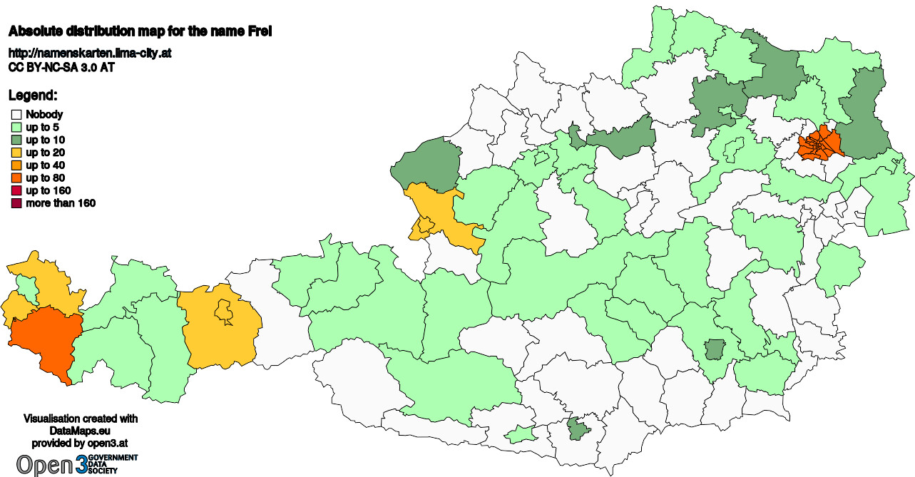 Absolute Distribution maps for surname Frei