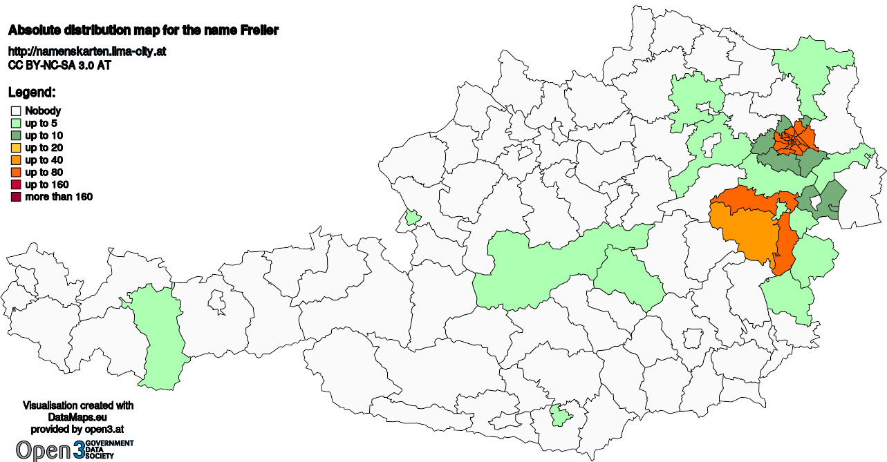 Absolute Distribution maps for surname Freiler