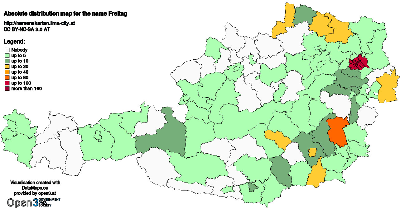 Absolute Distribution maps for surname Freitag