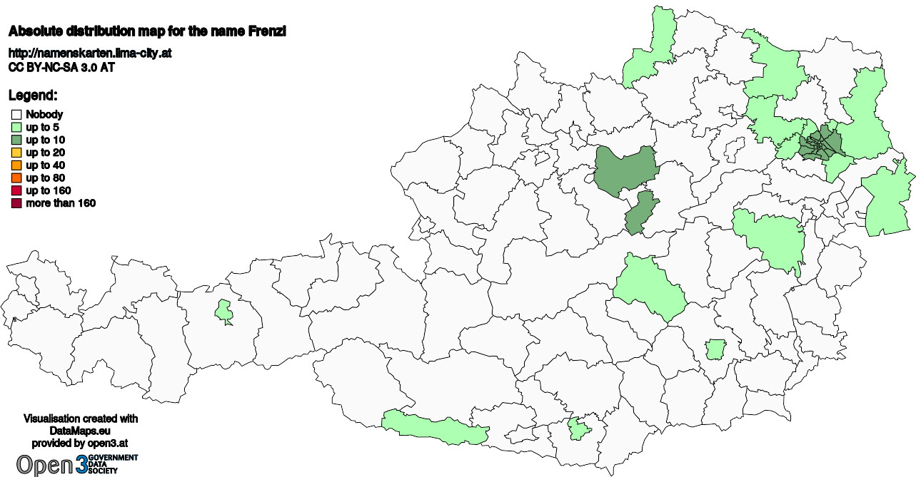 Absolute Distribution maps for surname Frenzl