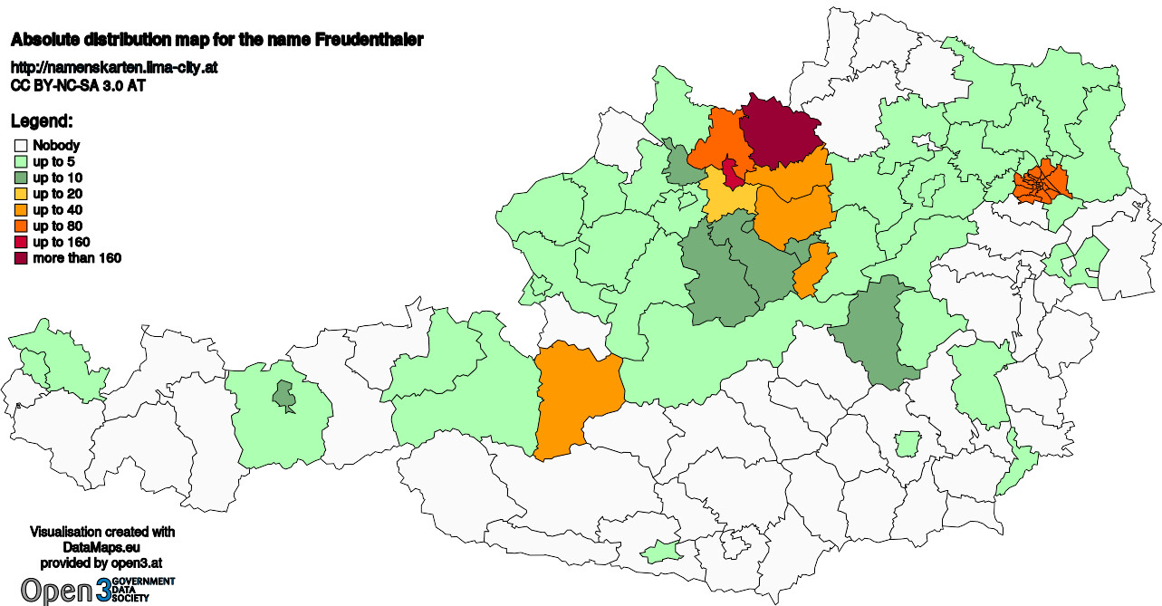 Absolute Distribution maps for surname Freudenthaler