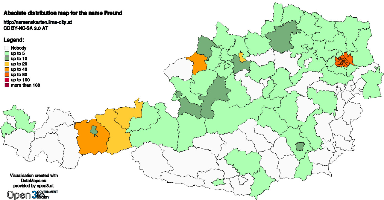 Absolute Distribution maps for surname Freund