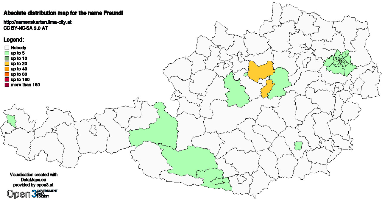 Absolute Distribution maps for surname Freundl