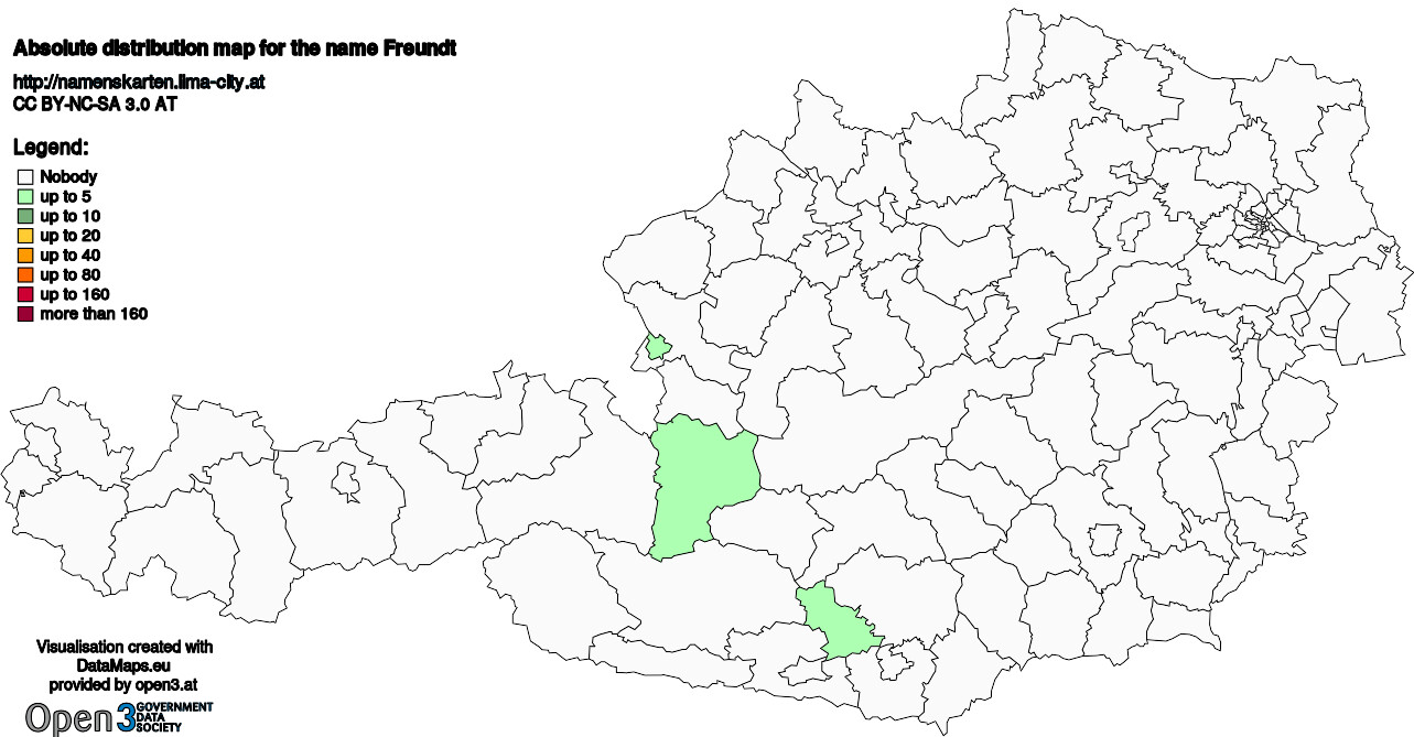 Absolute Distribution maps for surname Freundt