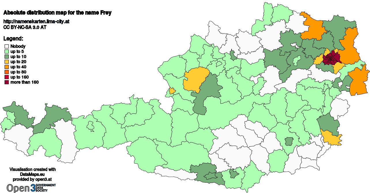 Absolute Distribution maps for surname Frey